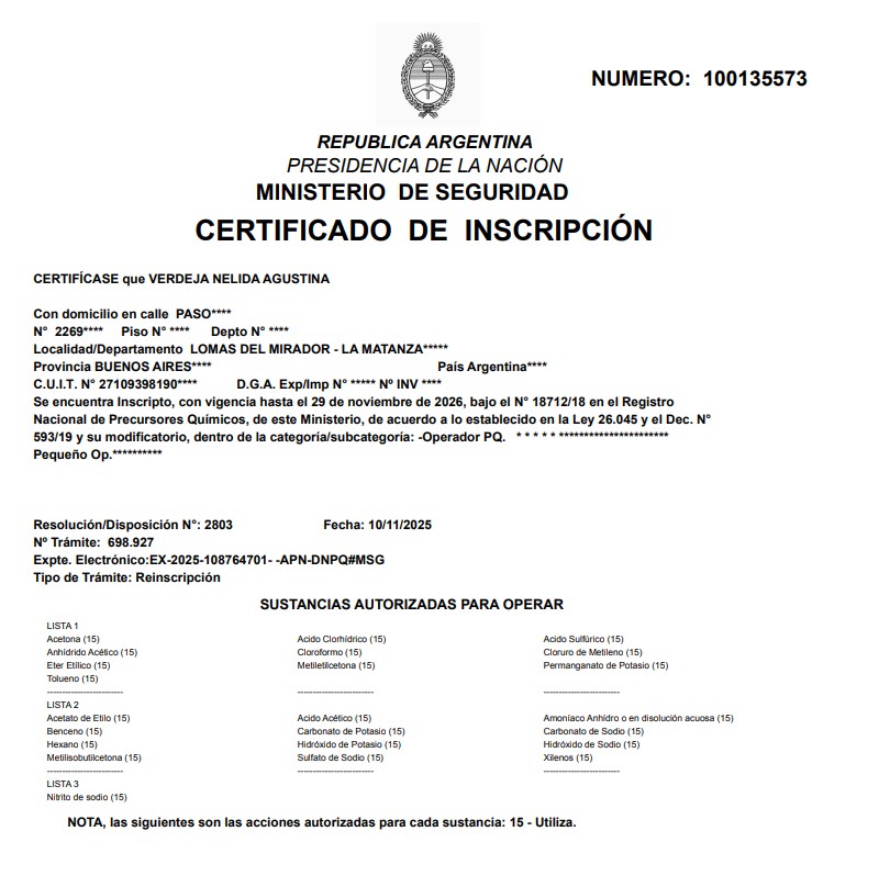 Certificado RENPRE 2026