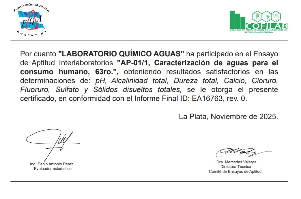 Laboratorio Químico Aguas Nov. 2025